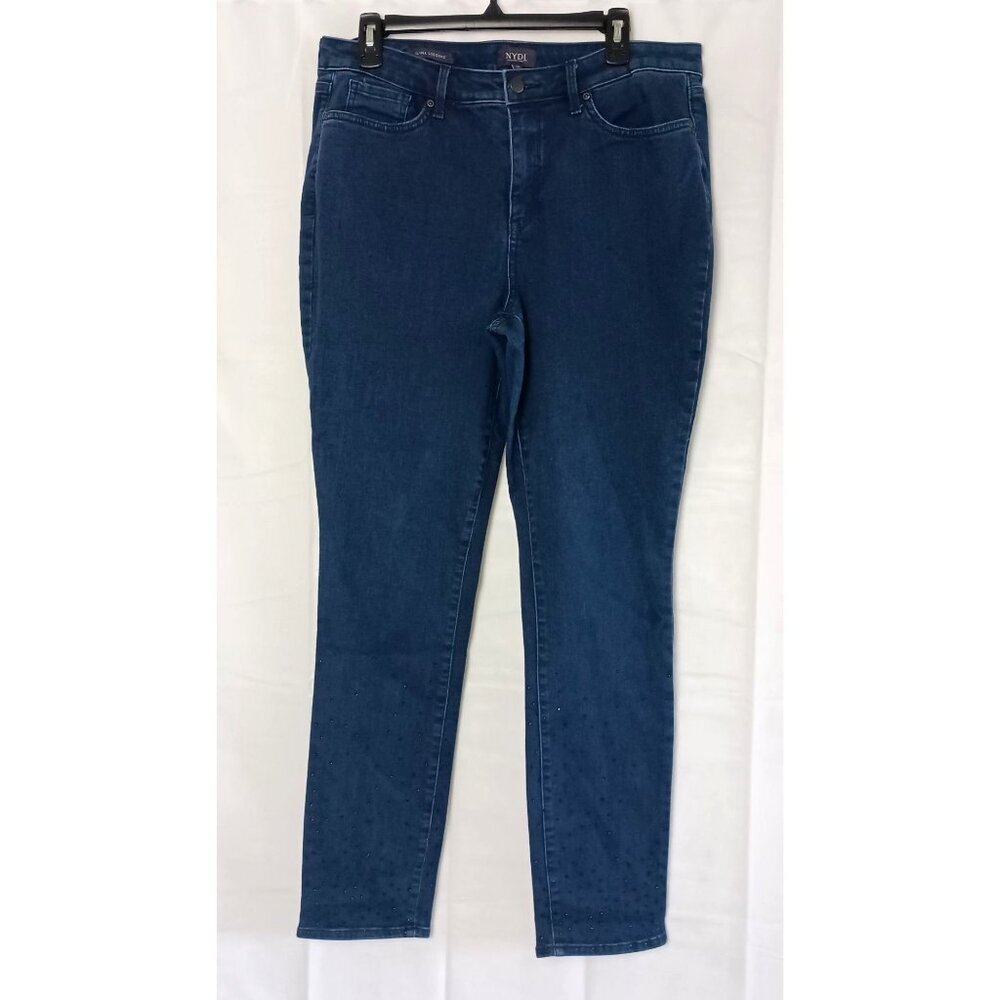 NYDJ Alina High Rise Slim Leg Jegging Jeans Sz 12 Blue Sparkle Stretch Denim - Picture 2 of 9